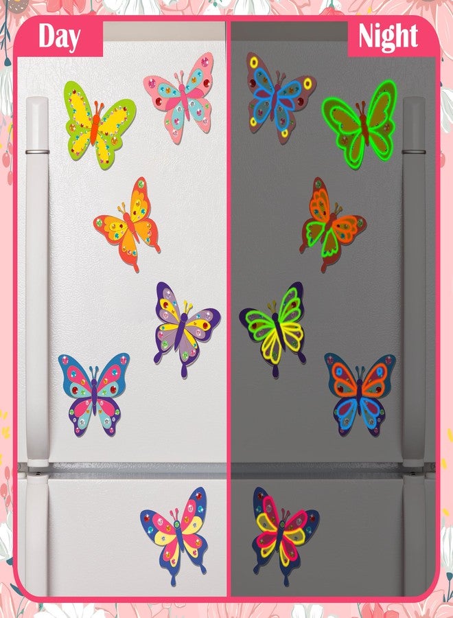 Bafeil 24 Pack Butterfly Party Favors - Non-Toxic Wooden DIY Butterflies Paint Craft - with Magnet Luminous Pen Diamond Sticker - Butterfly Birthday Party Supplies Goodie Bag Gift Prize for Kids Girl Toddler - Image 3